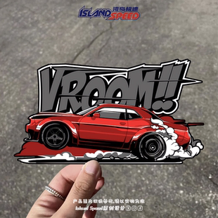 VROOOM跑车汽车贴纸创意英文赛车滑板摩托车车身装 饰贴画