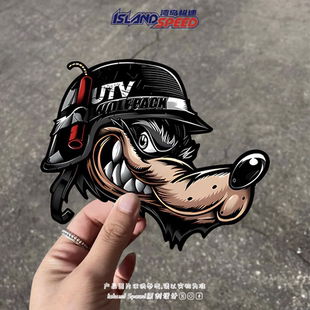 狼头UTV汽车贴纸个性 创意卡通动物设计图案电车摩托车头盔贴画