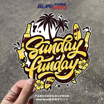 Sunday Funday汽车贴纸椰子树冲浪板英文字母创意设计划痕遮盖贴