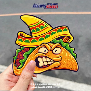 墨西哥帽愤怒卡通玉米饼汽车贴纸插画风食物趣味电脑平板贴纸