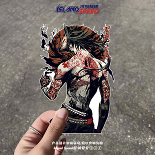纹身武士汽车贴纸狐狸面具日本传统文化亚文化同人插画车身侧面贴
