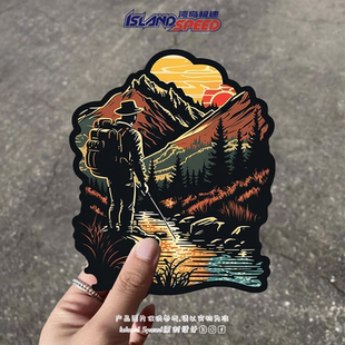 徒步旅行主题贴画复古风插画设计汽车车身滑板装 饰贴纸