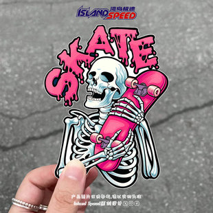 SKATE滑板骷髅汽车贴纸美式 街头运动车身车窗遮划痕贴纸