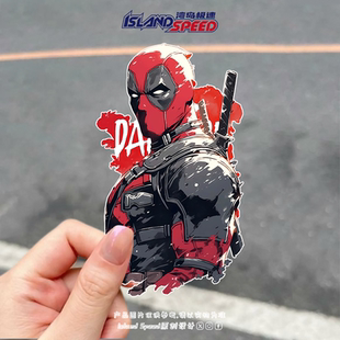 漫威漫画汽车贴纸死侍打破第四面墙动漫角色电脑主机桌面贴画