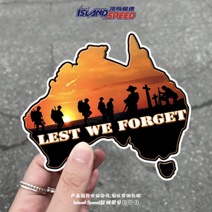 澳大利亚大陆轮廓士兵剪影车贴LEST FORGET我们不会忘记纪念贴