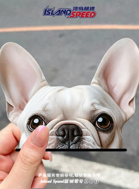 白色法国斗牛犬贴画呆萌宠物小狗半头样式车尾挡风玻璃贴纸
