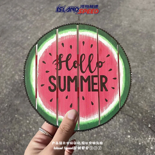 Hello SUMMER汽车贴纸你好夏天英文字母西瓜图案创意设计车身贴花