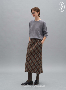 shyshy“愿望清单”红色格子半身裙羊毛混纺复古节日气氛半裙