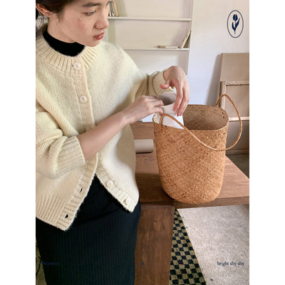 shyshy仿棒针粗纺羊毛短款开衫