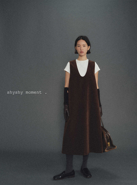 shyshy复古麂皮安哥拉红漆皮lady感背心连衣裙过年高级感穿搭裙子