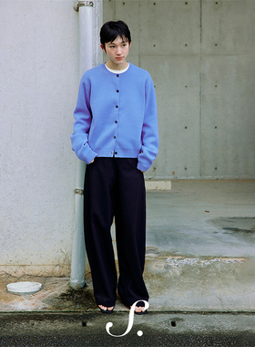 shyshy“织带纯色开衫”圆领三色织带针织长袖羊毛开衫