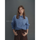 shyshy中古宽门襟男友风色织双排扣两色格子衬衫 内搭女秋冬上衣