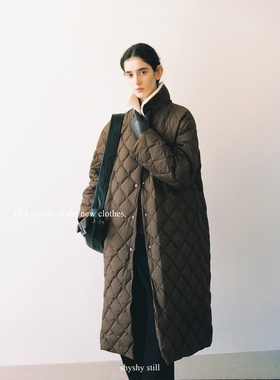 shyshy “毛绒领”可拆卸毛领菱格羽绒服 冬日保暖长款外套