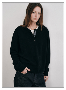 shyshy“糯米糍”亨利领百搭格纹细节拼接100%全羊毛三色毛衣