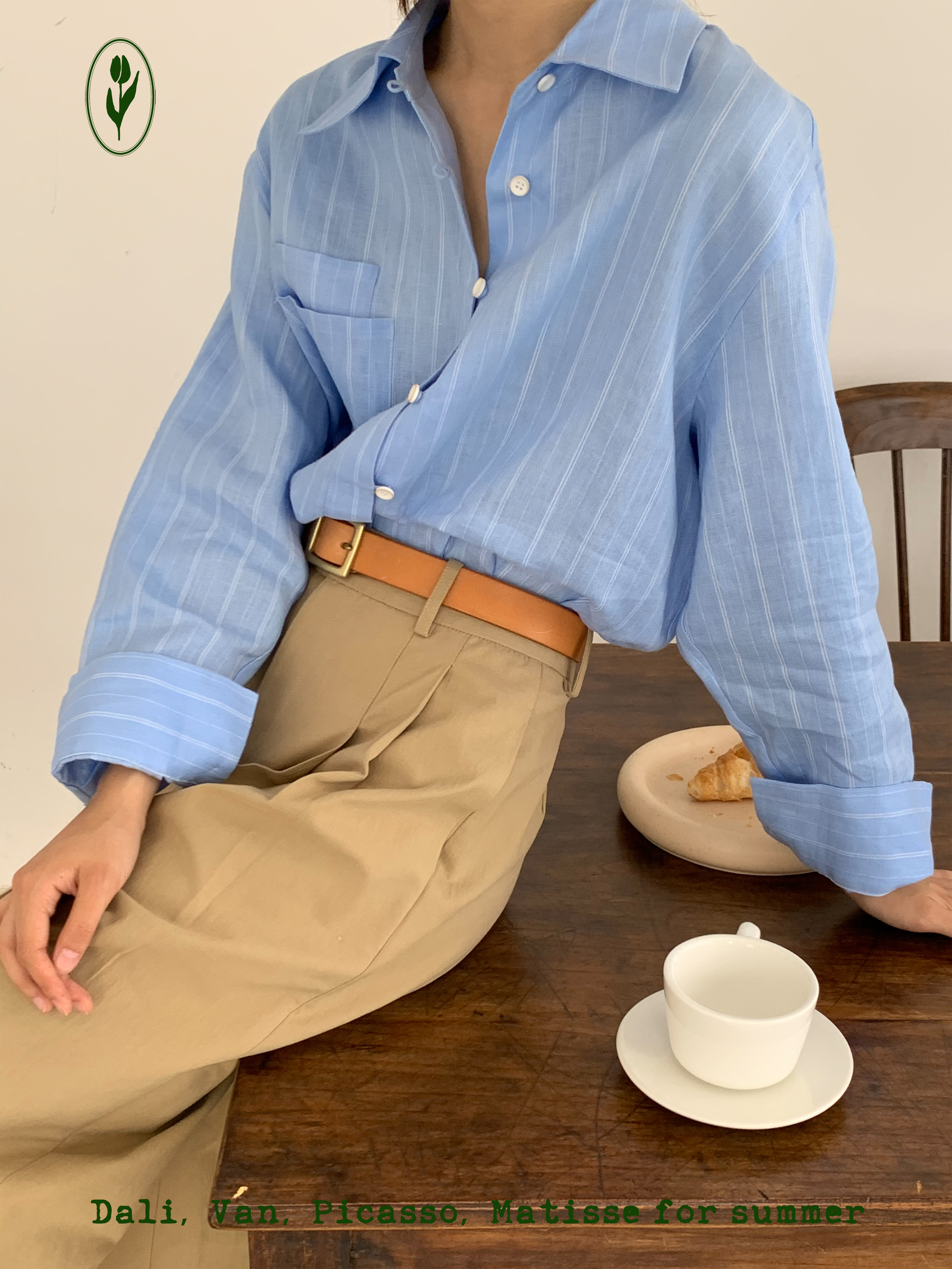 shyshy法式亚麻套装长袖衬衫短裤