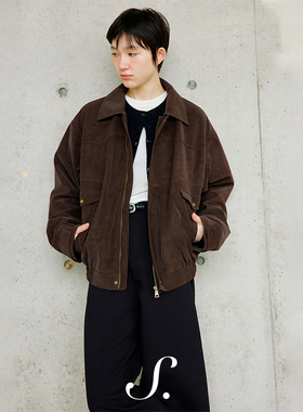 shyshy“杉木焦糖”环保麂皮绒金属扣短巧宽松分割夹克