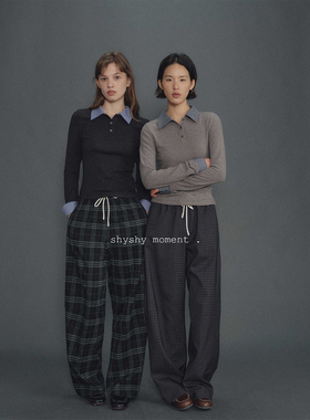 shyshy复古假两件发热保暖臻品拼接格子打底衫内搭女秋冬上衣