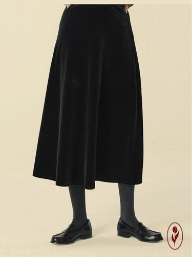 shyshy复古法式修身半身丝绒长裙