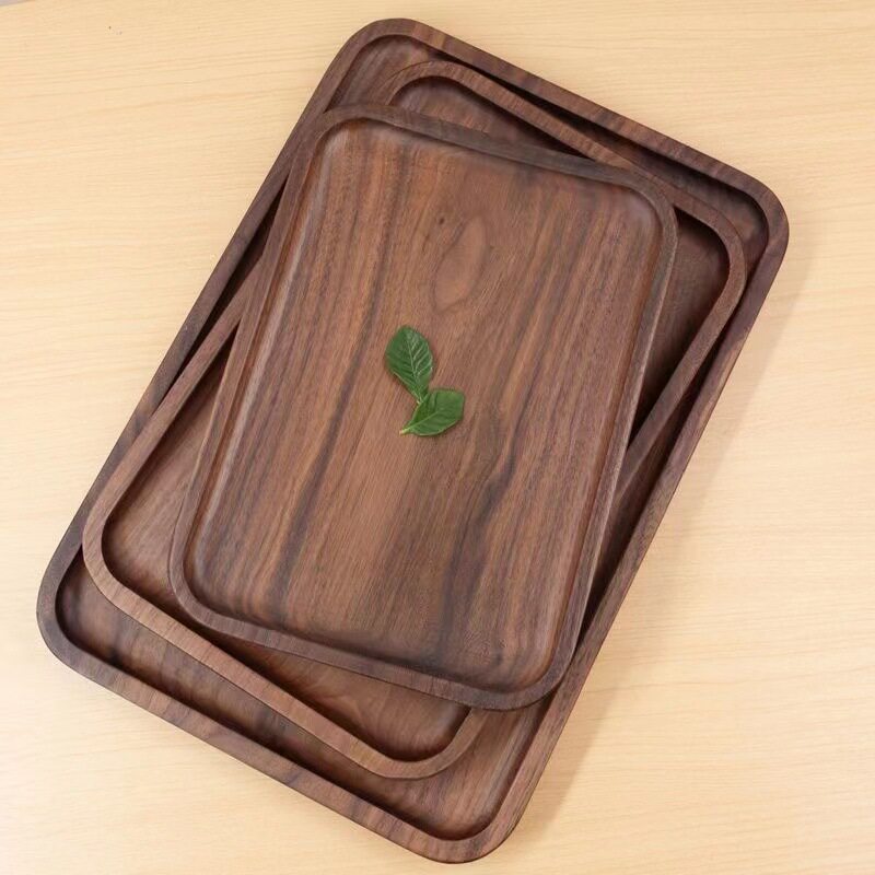 黑胡桃实木长方形餐用托盘