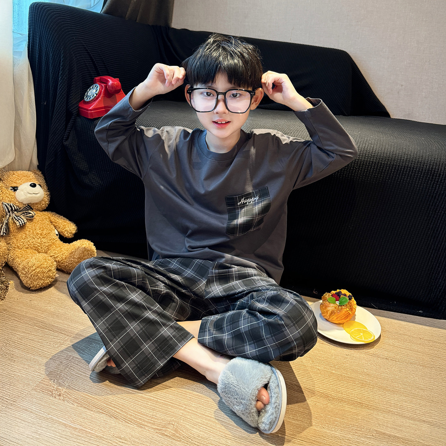 睡衣男童青少年春秋2026新款初中生网红长袖套装秋季男大童家居服