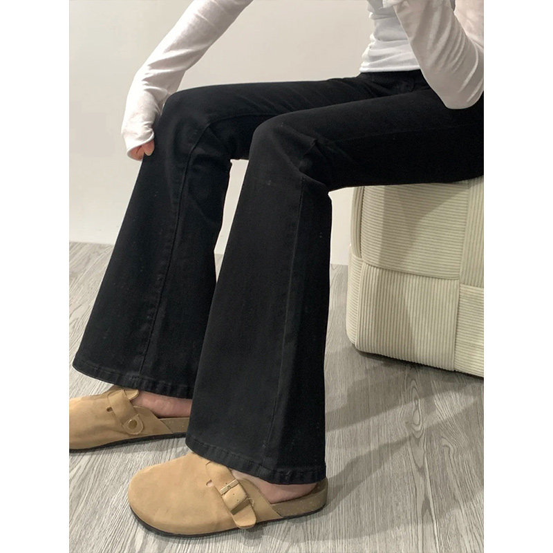 女童黑色牛仔裤加绒冬2026新款儿童裤子女孩大童加厚喇叭裤初中生