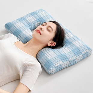 渐变方格护耳枕带孔护耳侧睡荞麦枕抱枕不压耳朵耳枕枕头卧床老人