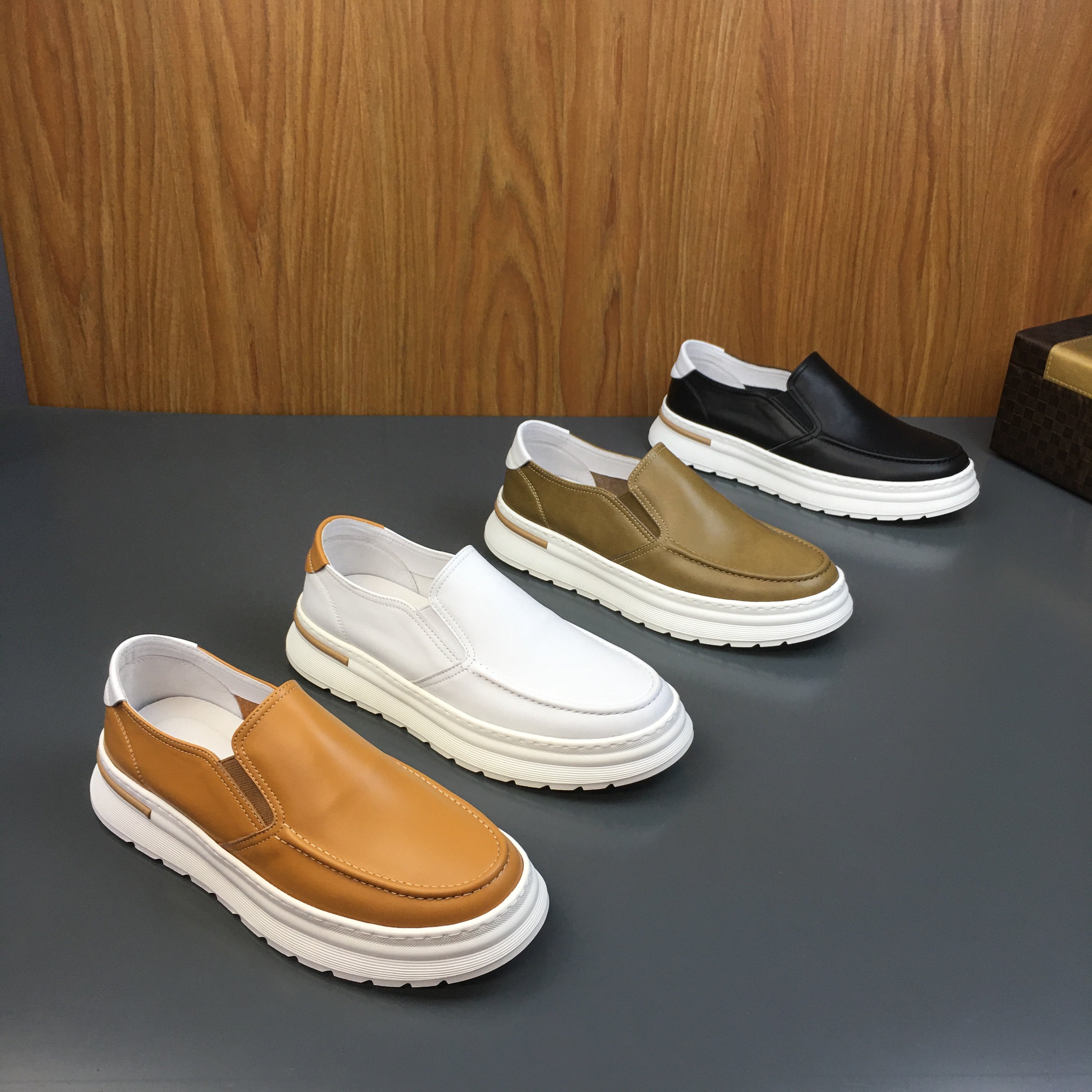 2026夏季新款真皮一脚蹬休闲鞋百搭头层牛皮乐福鞋增高男士豆豆鞋