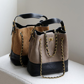 小香风复古高级质感菱格链条腋下包百搭大容量单肩斜挎磨砂水桶