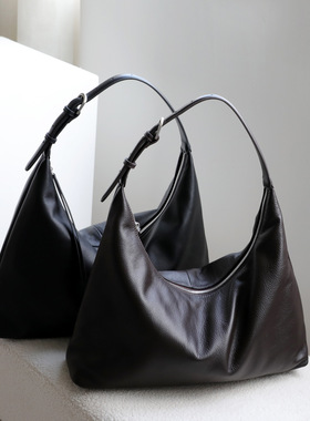 头层牛皮松弛慵懒风hobo腋下百搭单肩通勤真皮托特包
