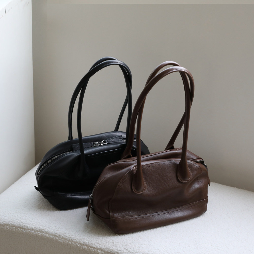 植鞣牛皮轻复古保龄球包通勤手提包简约真皮腋下包单肩贝壳包女,箱包皮具/热销女包/男包,通用款女包,淘宝优惠券,粉丝福利购,淘宝优惠卷