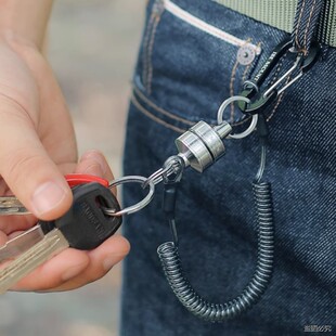 户外强磁力失手绳磁扣登山扣路亚锁挂扣钥匙自动伸缩弹力拉绳