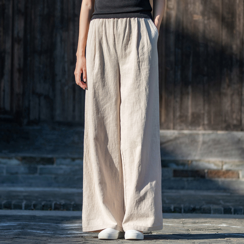 棉麻阔腿裤女原创苎麻长裤