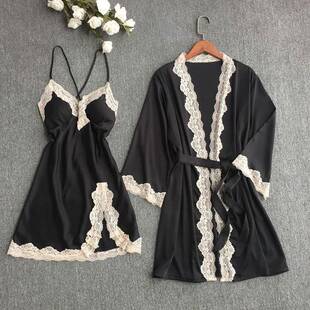 胖MM大码性感睡衣女款夏季300斤冰丝薄款蕾丝吊带睡裙浴袍家居服