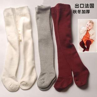 出口法国女童打底裤秋冬季加绒加厚婴儿宝宝连裤袜红色儿童打底袜