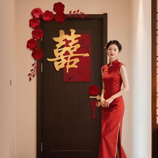 婚房布置门上装饰新房结婚背景装饰喜字KT板卧室客厅拉花门贴挂饰
