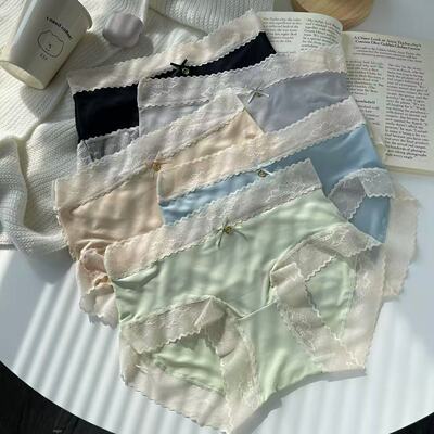 5条装 超薄奶油少女【屁屁面膜裤】春夏纯色冰丝内裤中腰女生蕾丝