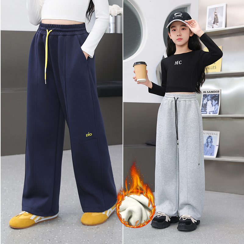 女童运动裤加绒阔腿裤时髦休闲裤