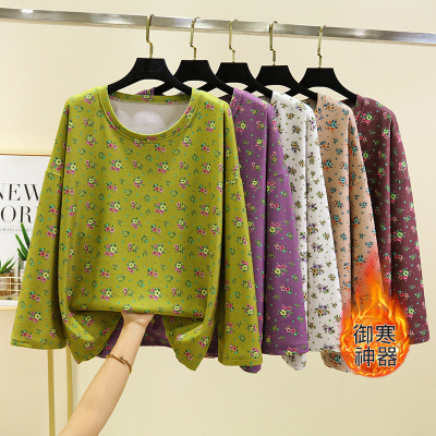 双面德绒碎花t恤打底衫