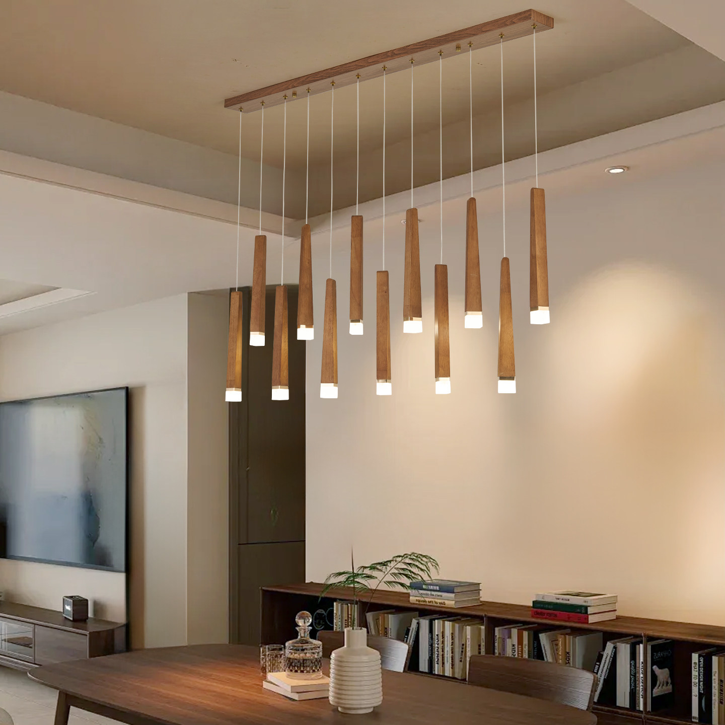 2025新款实木设计师款民宿茶室原木风可定制长条客厅精致餐厅吊灯