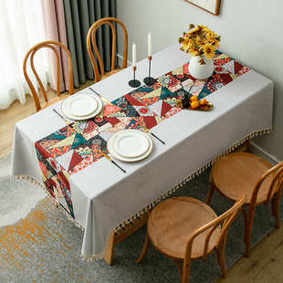 桌布防水防油免洗中式印花民族风餐桌台布茶几垫高级感长方形布艺