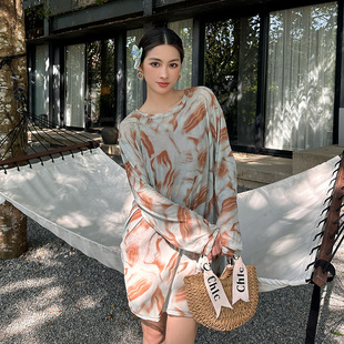 遮肉显瘦泡温泉微胖女孩度假 罩衫 大码 泳衣女分体三件套比基尼长袖