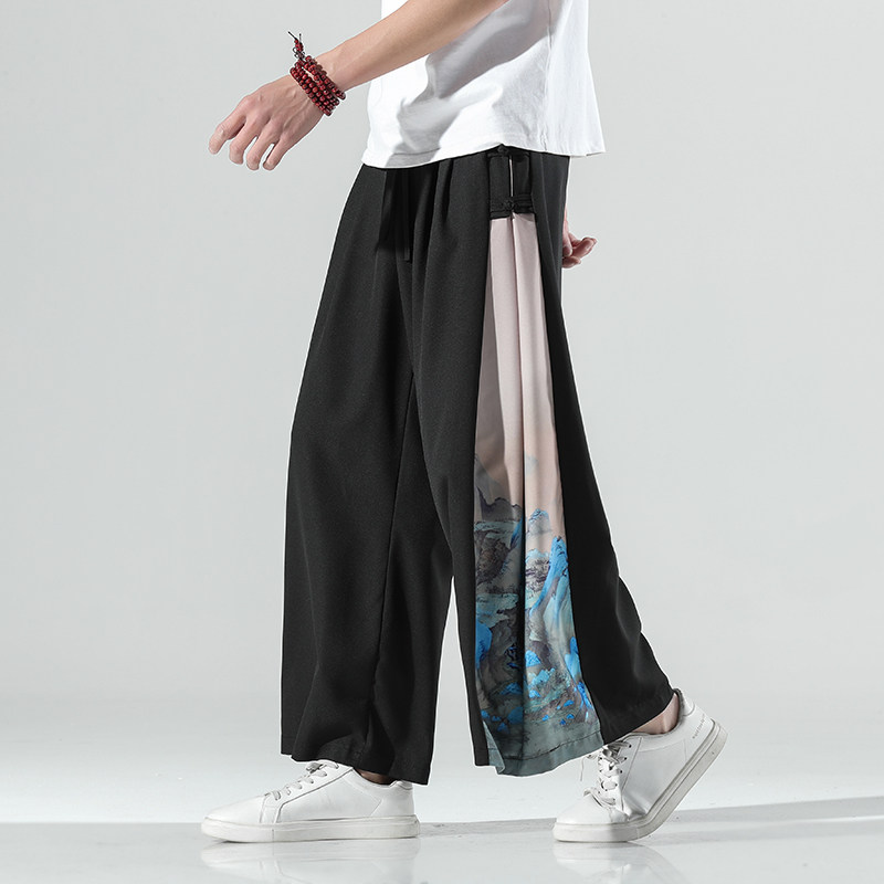 SUMMER GUOCHAO PANTS MENS LOOSE PLUS SIZE GUOCHAO CASUAL PANTS PENDANT SENSE FAIRY CHINESE STYLE TANG DRESS WIDE-LEG PANTS