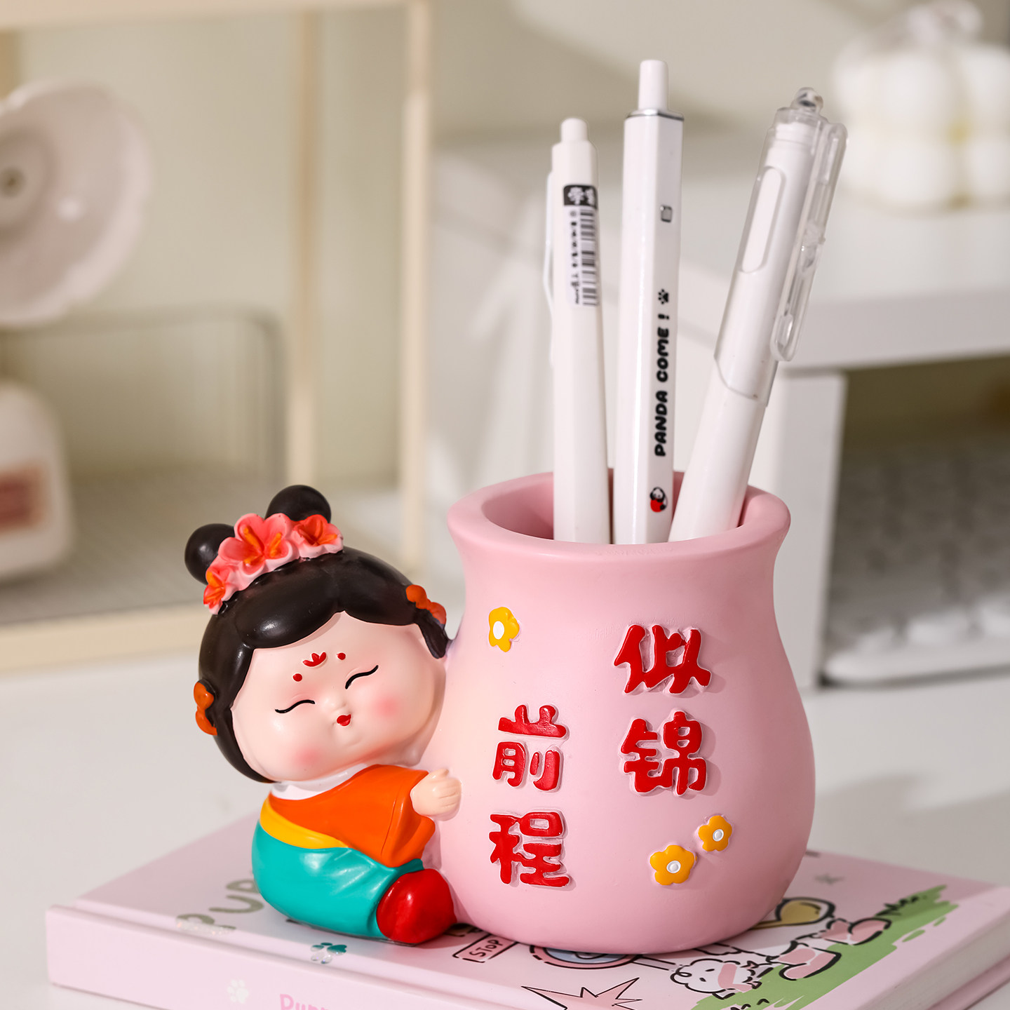 国潮唐仕女笔筒工位摆件办公桌面收纳装饰品学生儿童生日礼物女生,家居饰品,装饰摆件,淘宝优惠券,粉丝福利购,淘宝优惠卷