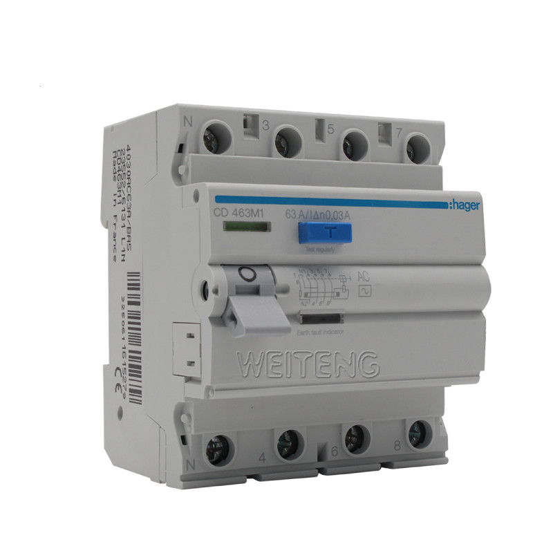 HAGER海格 CD463M1 漏电保护断路器63A空气开关4P三相四线 直流电