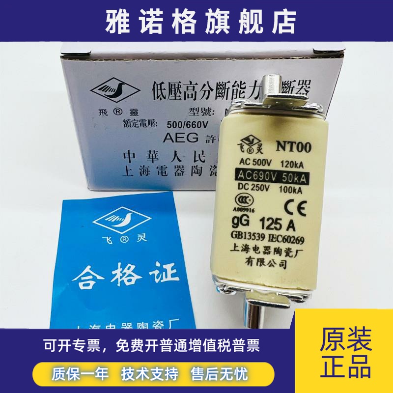 飞灵NT00-gG160A DC250V 690V熔断器熔芯100A80A63A 上海电器陶瓷