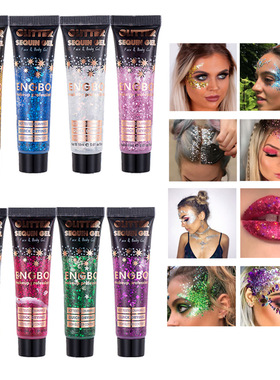 3支装 欧美风舞台表演亮片彩色眼影闪粉啫喱化妆贴脸装饰头发亮片