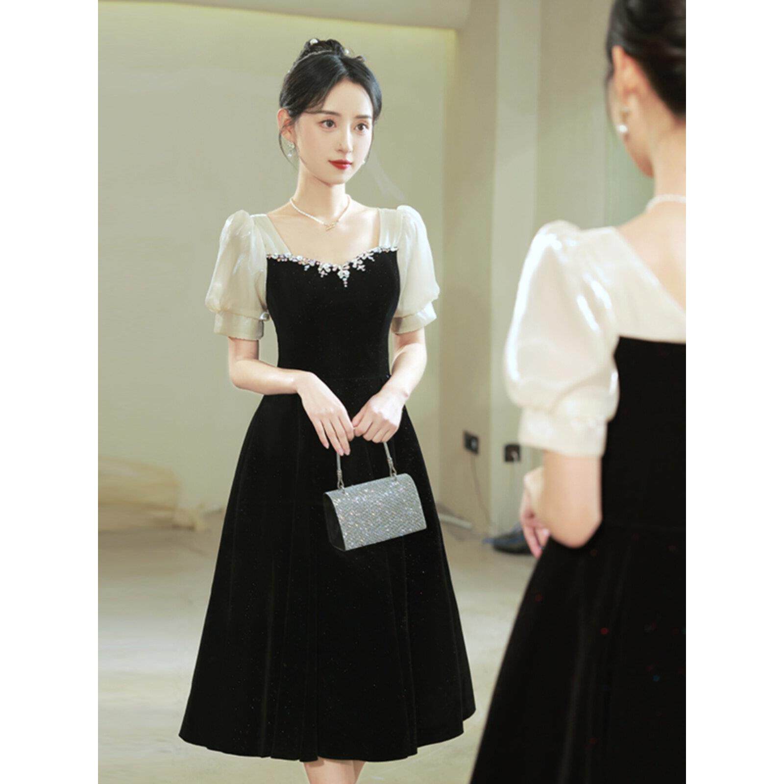 黑色小礼服裙女气质宴会高级感2025新款夏季连衣裙演出成人礼生日