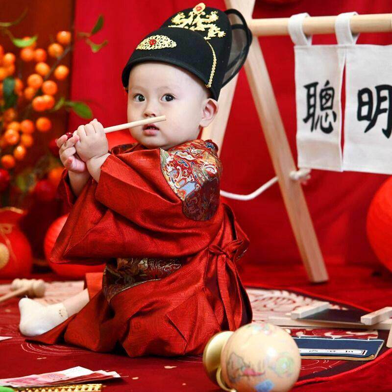 周岁礼服男宝宝春秋唐装中式男童一岁抓周生日宴汉服龙袍大褂冬款