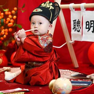 周岁礼服男宝宝春秋唐装中式男童一岁抓周生日宴汉服龙袍大褂冬款