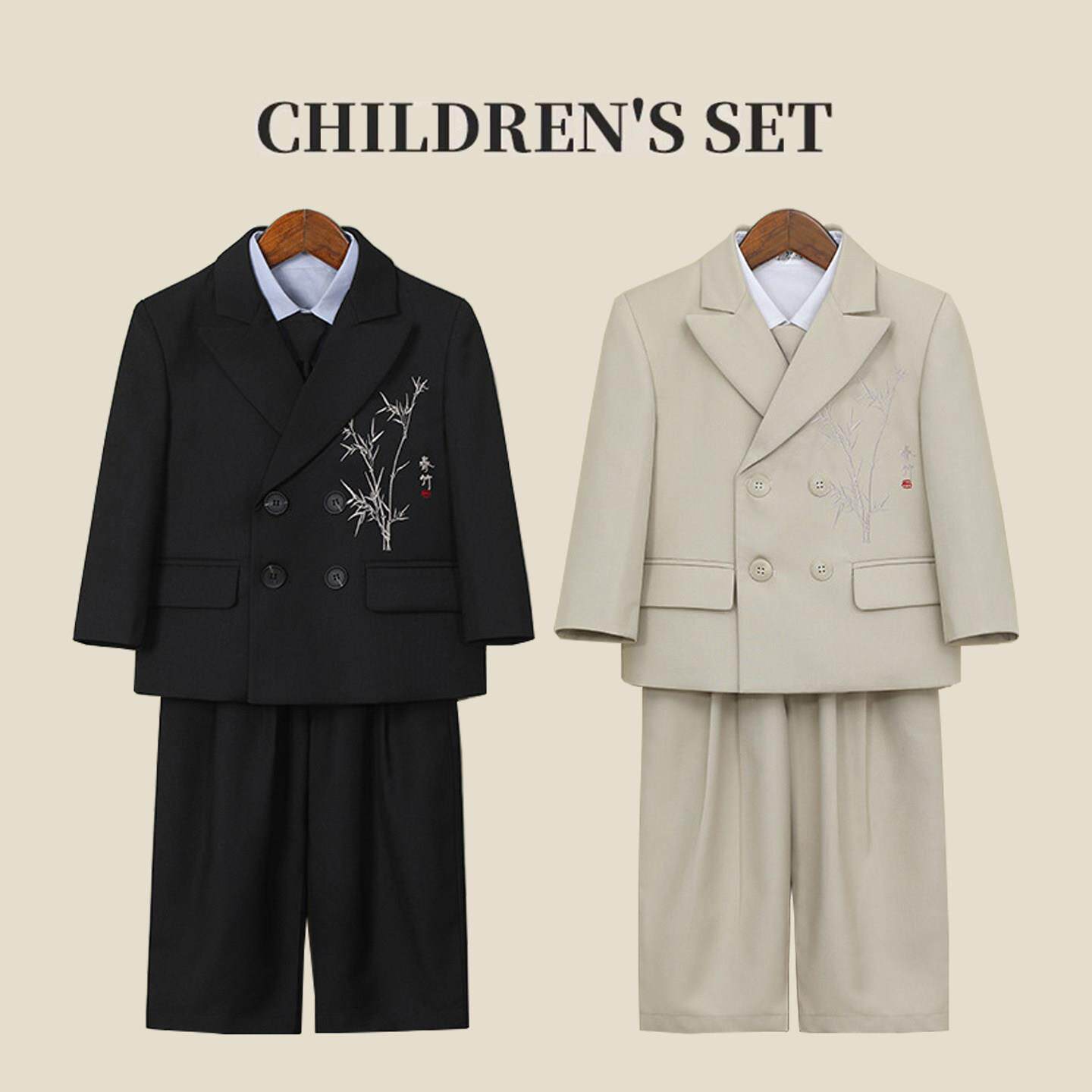 新中式男童西装套装儿童花童礼服高级感帅气男孩主持人西服演出服